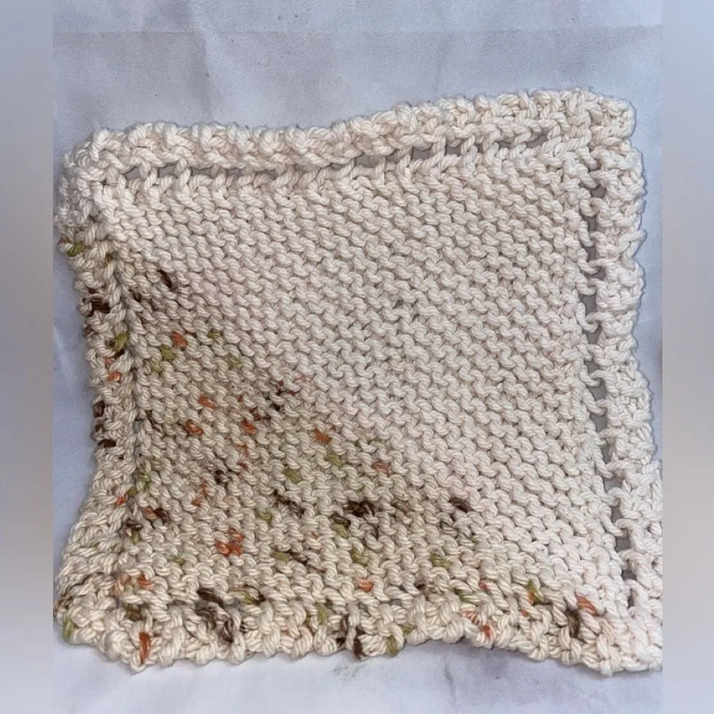 2 Vintage Hand Knit Washcloths Dish Rag 🌻